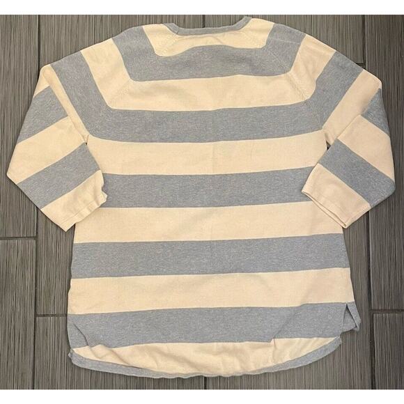Jean Pierre Knit Top Size Blue/Cream Striped Long Sleeve Round Neckline Large - Picture 3 of 4